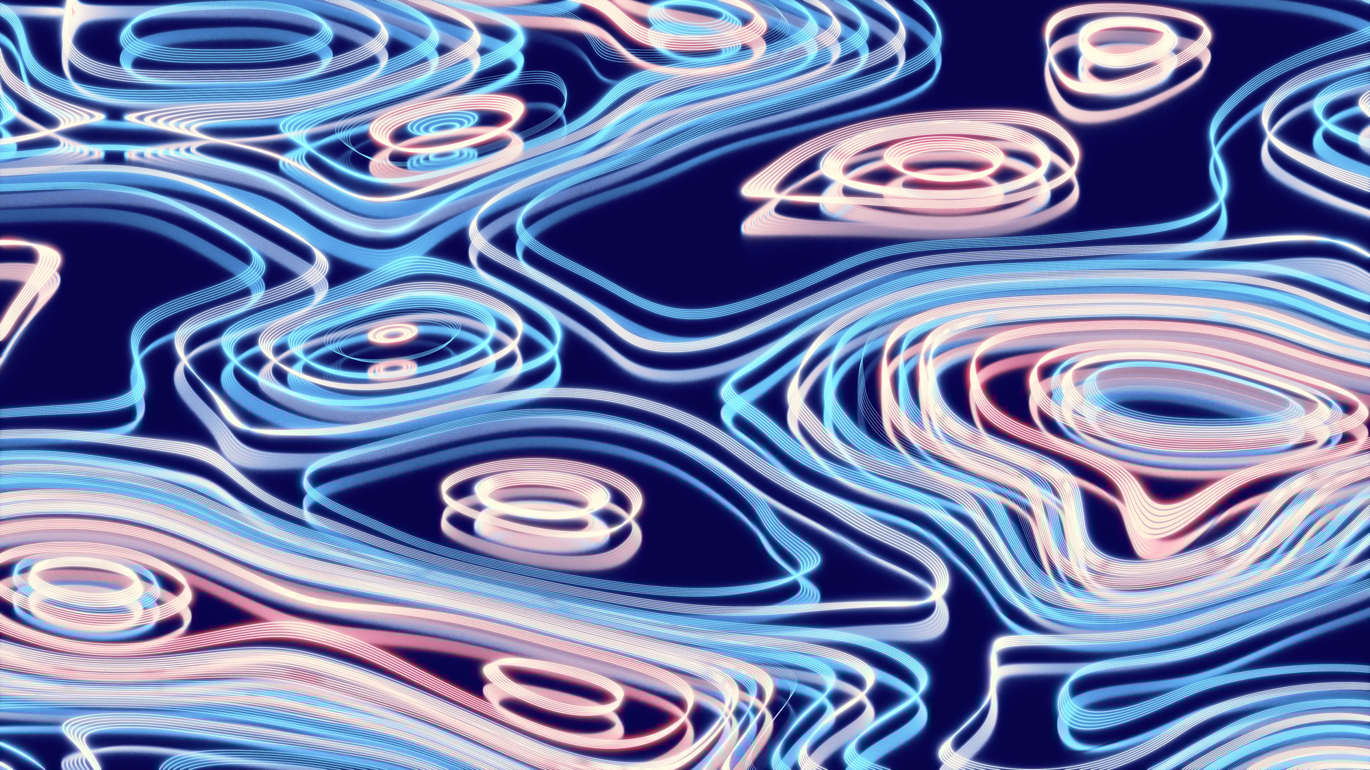 Abstract psychedelic background, curved multi-colored lines, neon glow.