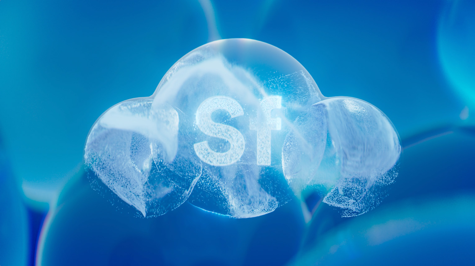 Blue bubble held in hand with ‘sf’